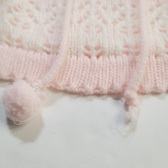 Vintage Pastel Pink Knit Sweater Baby Girl Dress Floral Embroidery - Picture 3 of 9